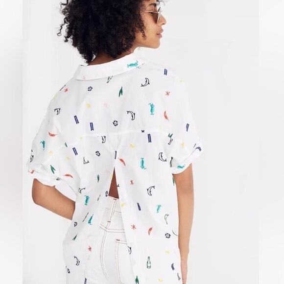 Madewell Summer Friday Embroidered Courier Button-Back Shirt - Picture 2 of 6